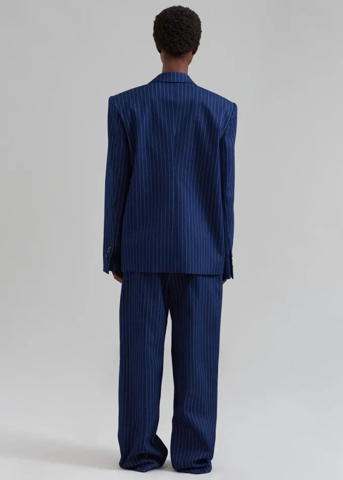 Clothing Women The Frankie Shop Fargo Oversized Denim Padded Blazer 8211 Navy Pinstripe