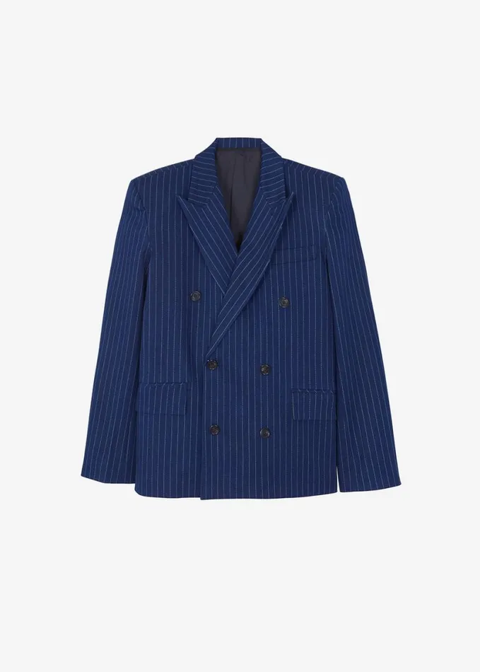 Clothing Women The Frankie Shop Fargo Oversized Denim Padded Blazer 8211 Navy Pinstripe