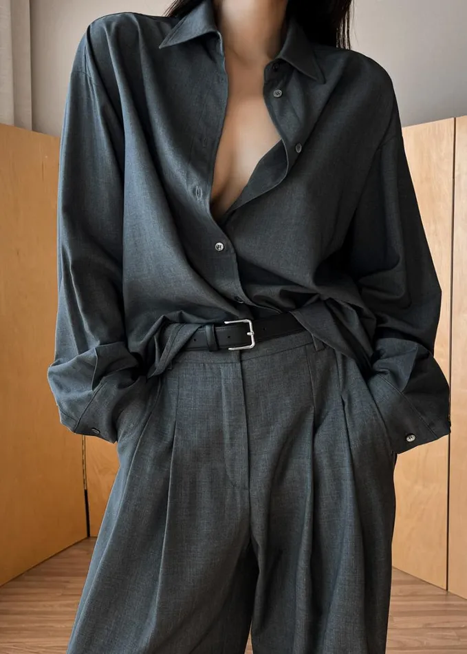 Clothing Women The Frankie Shop Gelso Shirt 8211 Dark Grey Melange