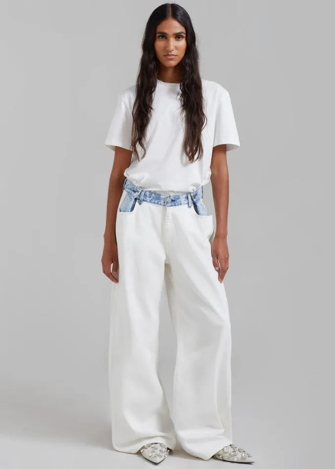 Clothing Women The Frankie Shop Hayla Contrast Denim Pants 8211 Off WhiteBlue