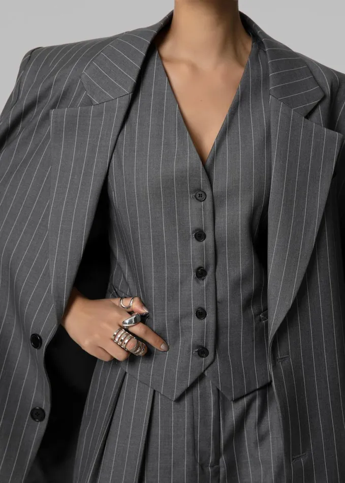 Clothing Women The Frankie Shop Holland Suit Vest 8211 CharcoalWhite Pinstripe
