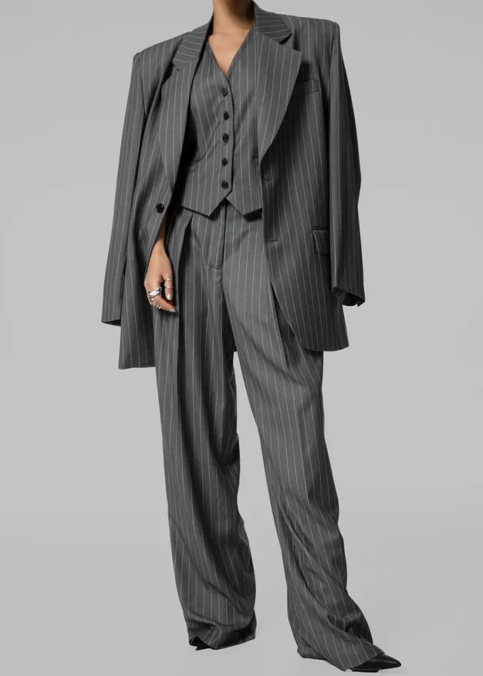 Clothing Women The Frankie Shop Holland Suit Vest 8211 CharcoalWhite Pinstripe