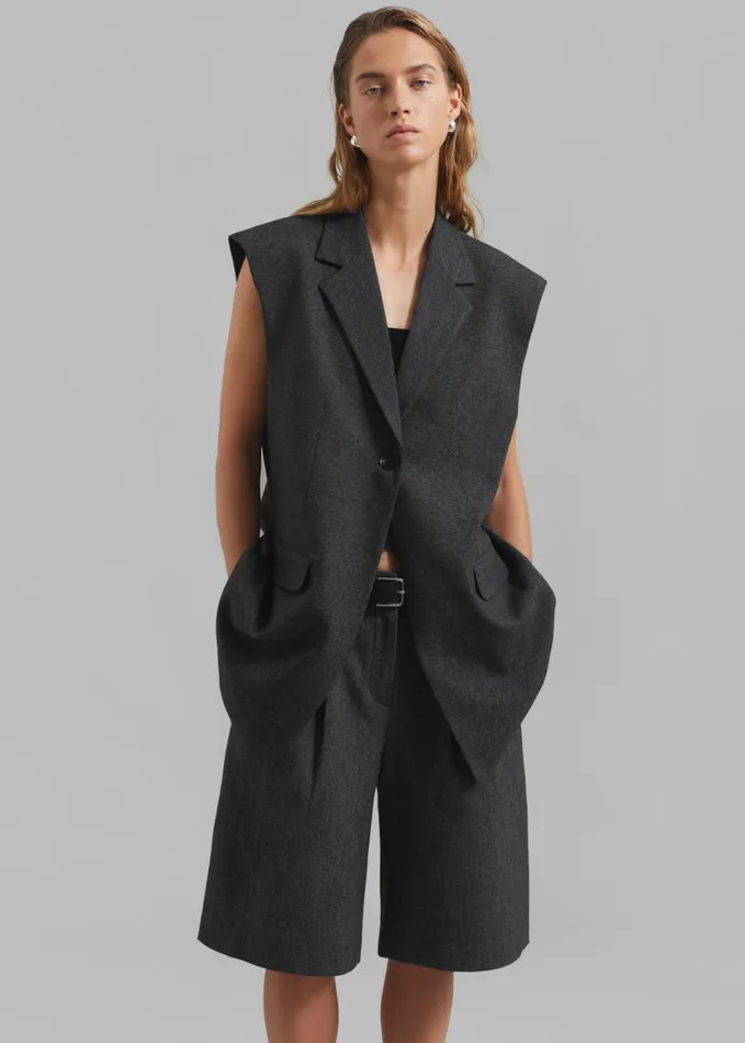 Clothing Women The Frankie Shop Isara Pleated Shorts 8211 Dark Grey Melange