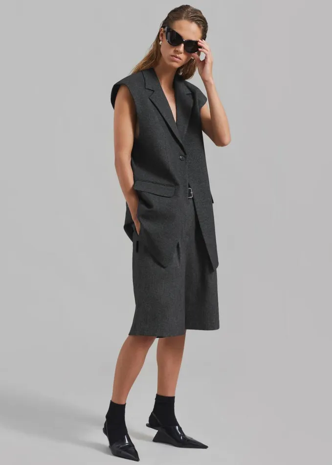 Clothing Women The Frankie Shop Isara Pleated Shorts 8211 Dark Grey Melange