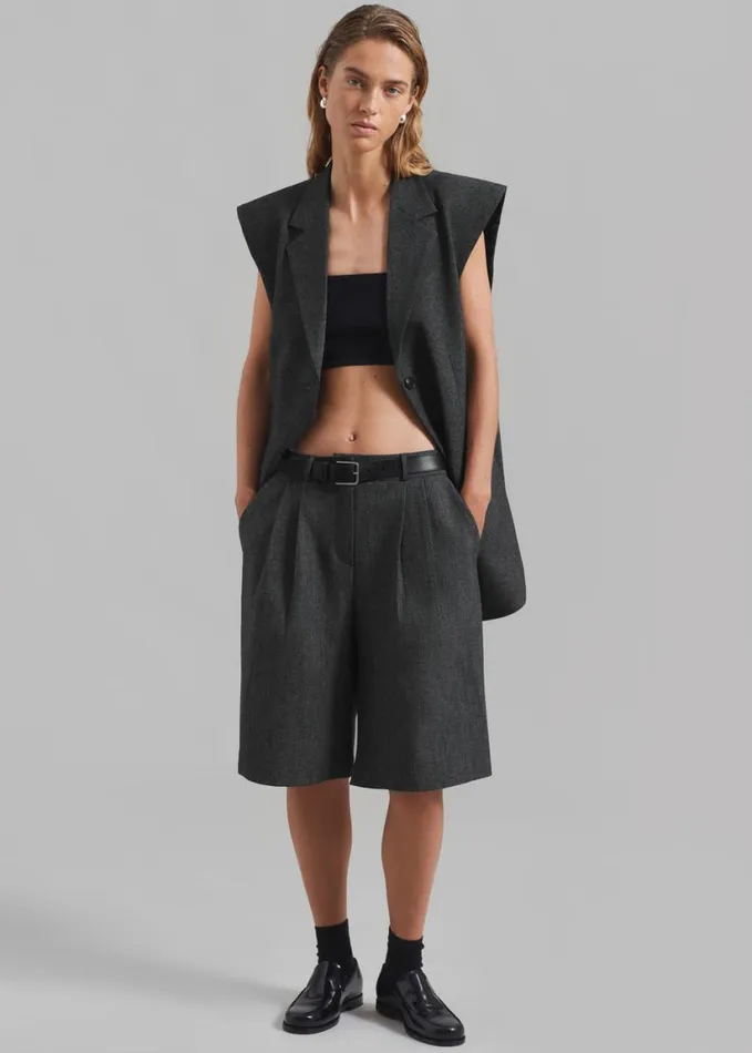 Clothing Women The Frankie Shop Isara Pleated Shorts 8211 Dark Grey Melange