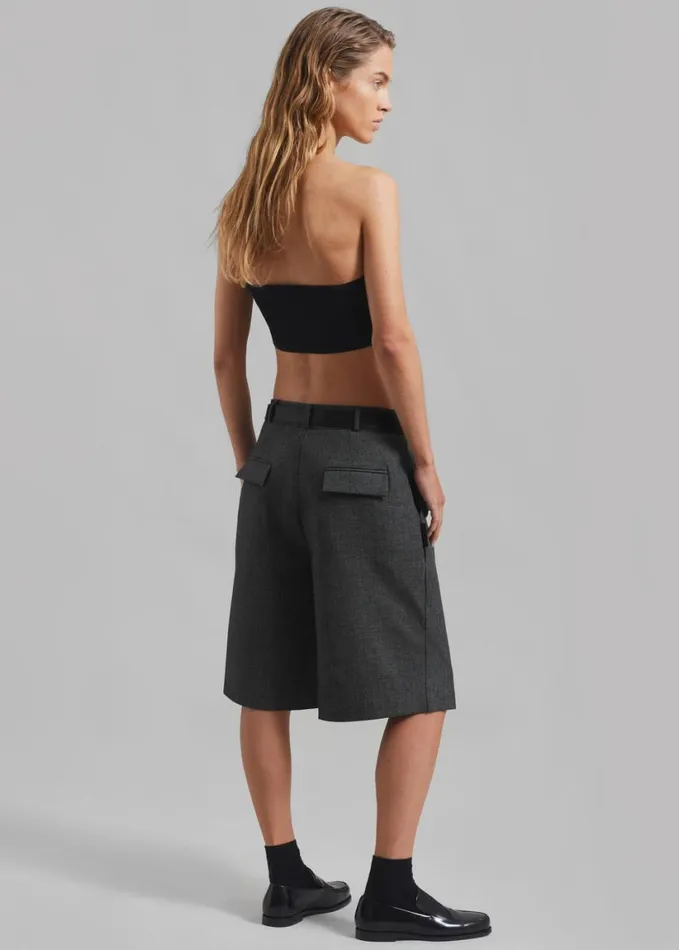 Clothing Women The Frankie Shop Isara Pleated Shorts 8211 Dark Grey Melange