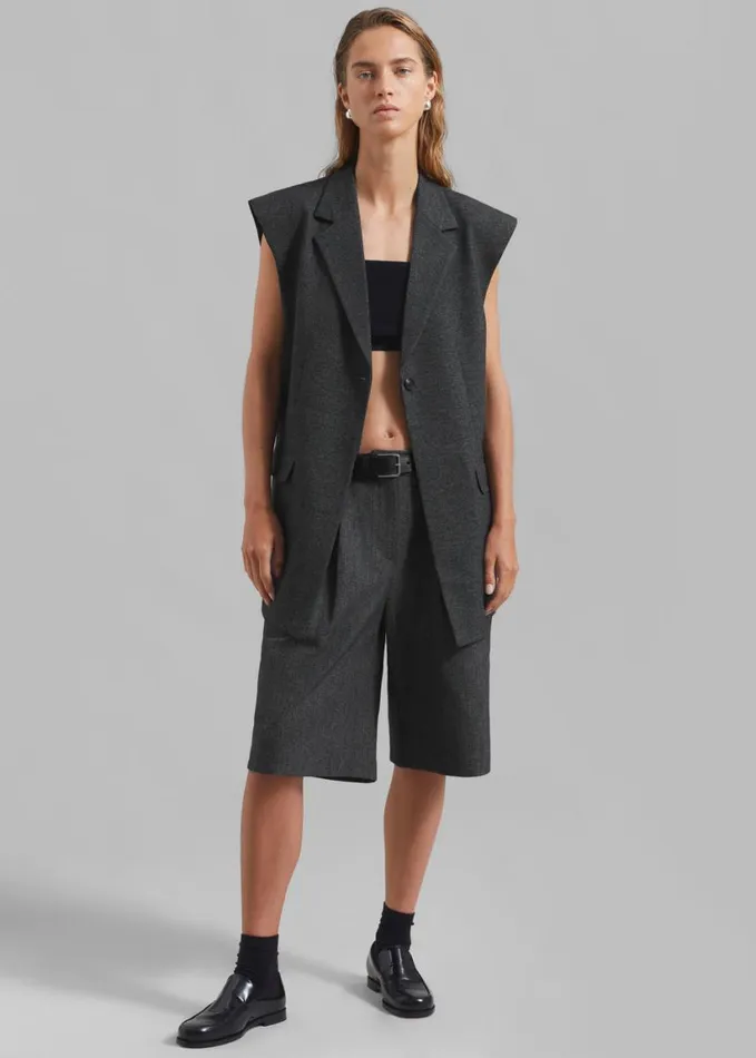 Clothing Women The Frankie Shop Isara Pleated Shorts 8211 Dark Grey Melange