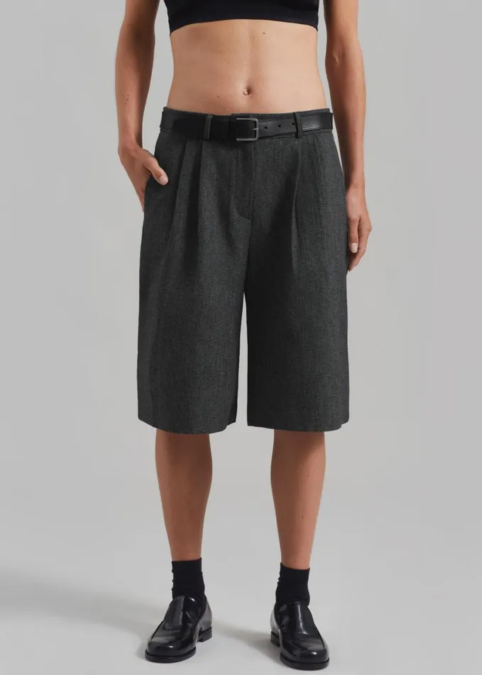 Clothing Women The Frankie Shop Isara Pleated Shorts 8211 Dark Grey Melange