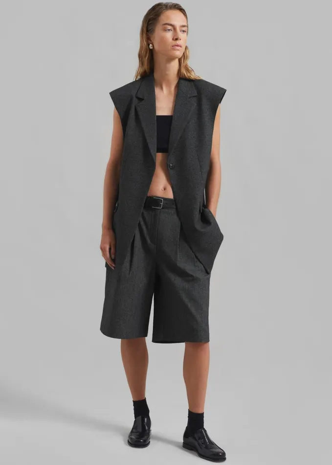 Clothing Women The Frankie Shop Isara Pleated Shorts 8211 Dark Grey Melange
