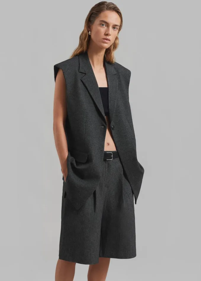 Clothing Women The Frankie Shop Isara Pleated Shorts 8211 Dark Grey Melange