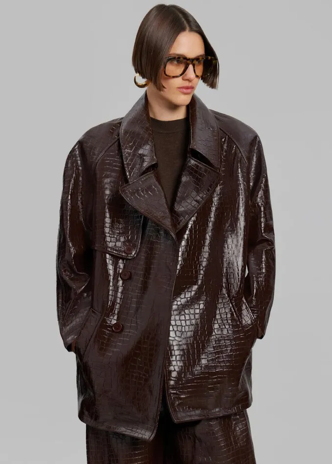 Clothing Women The Frankie Shop Jackie CrocEffect Coat 8211 Brown