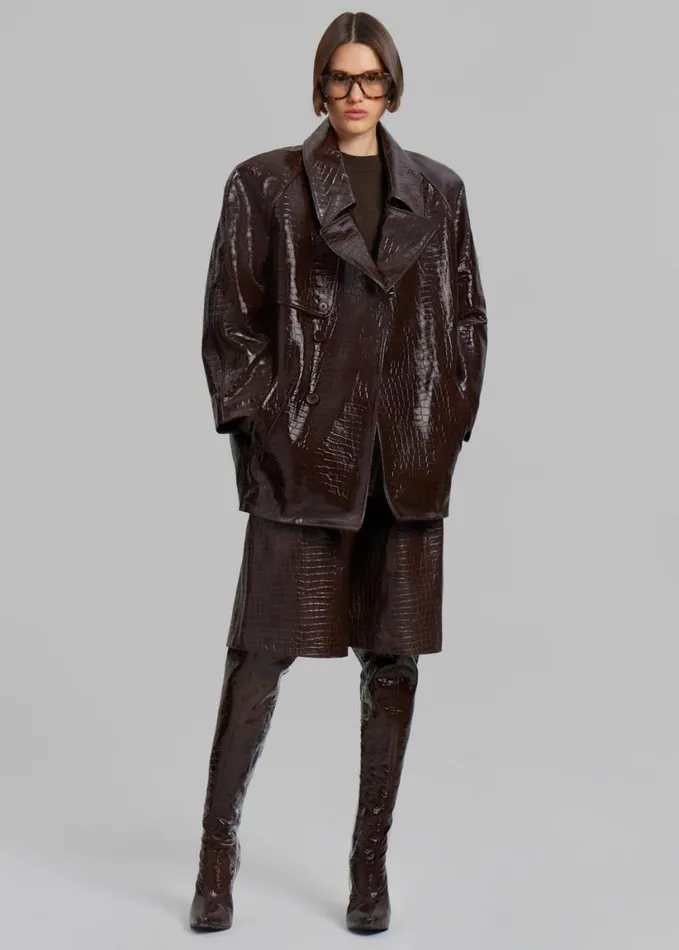 Clothing Women The Frankie Shop Jackie CrocEffect Coat 8211 Brown