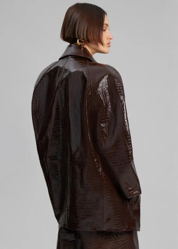 Clothing Women The Frankie Shop Jackie CrocEffect Coat 8211 Brown