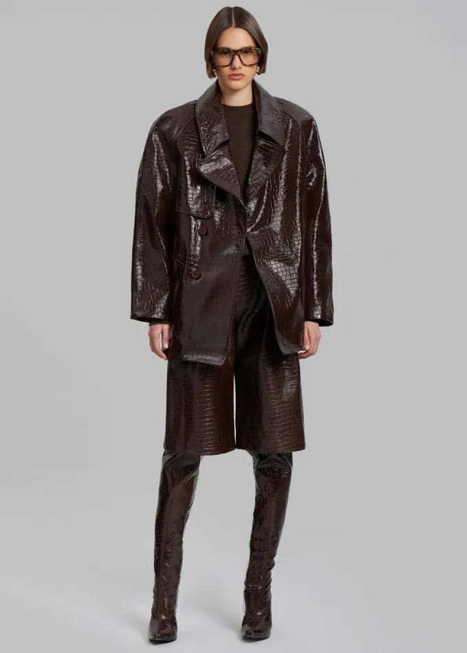 Clothing Women The Frankie Shop Jackie CrocEffect Coat 8211 Brown