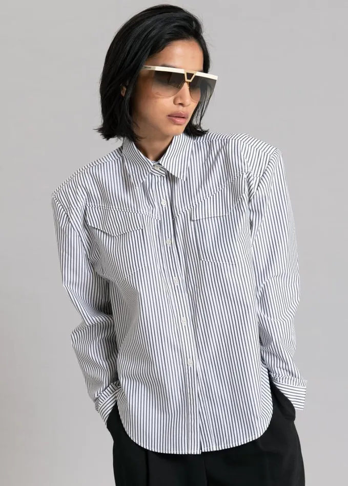 Clothing Women The Frankie Shop Jeanne Padded Shirt 8211 Black Stripe