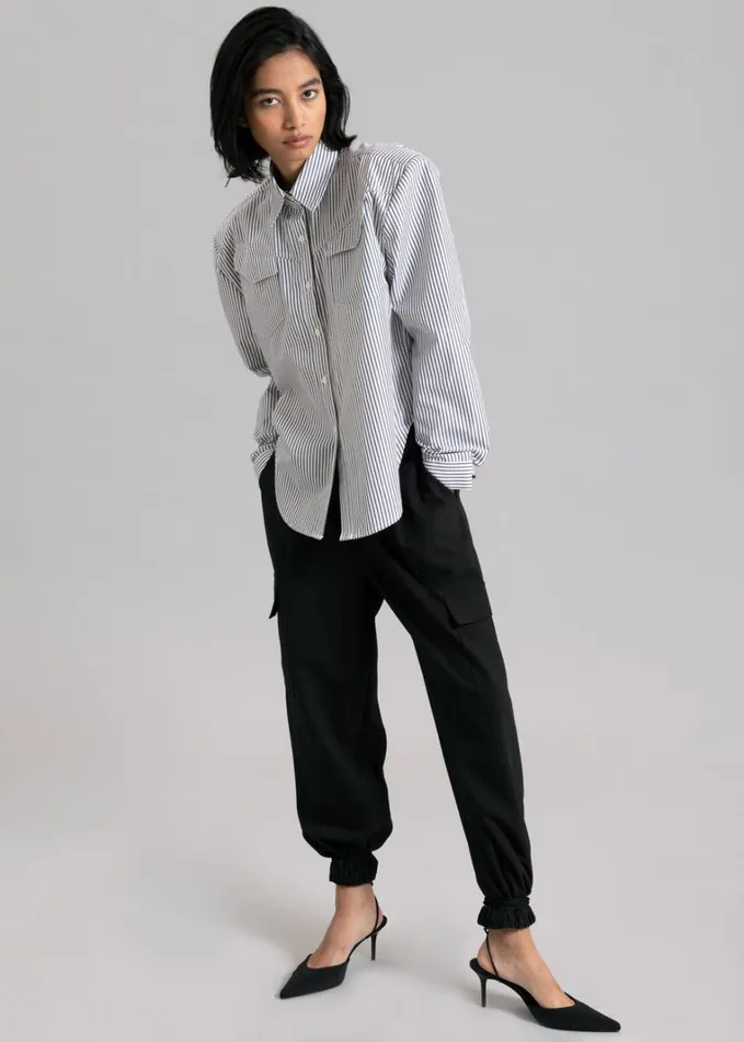 Clothing Women The Frankie Shop Jeanne Padded Shirt 8211 Black Stripe