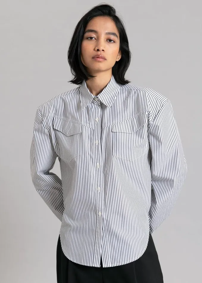 Clothing Women The Frankie Shop Jeanne Padded Shirt 8211 Black Stripe