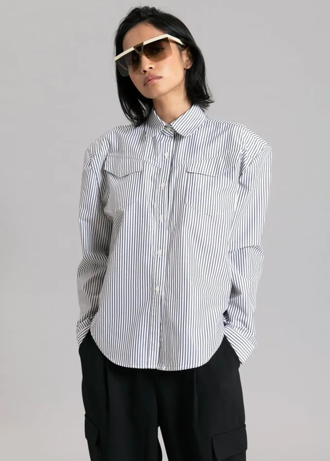 Clothing Women The Frankie Shop Jeanne Padded Shirt 8211 Black Stripe