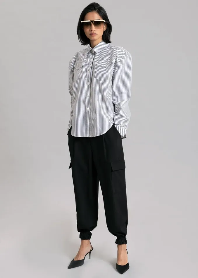 Clothing Women The Frankie Shop Jeanne Padded Shirt 8211 Black Stripe