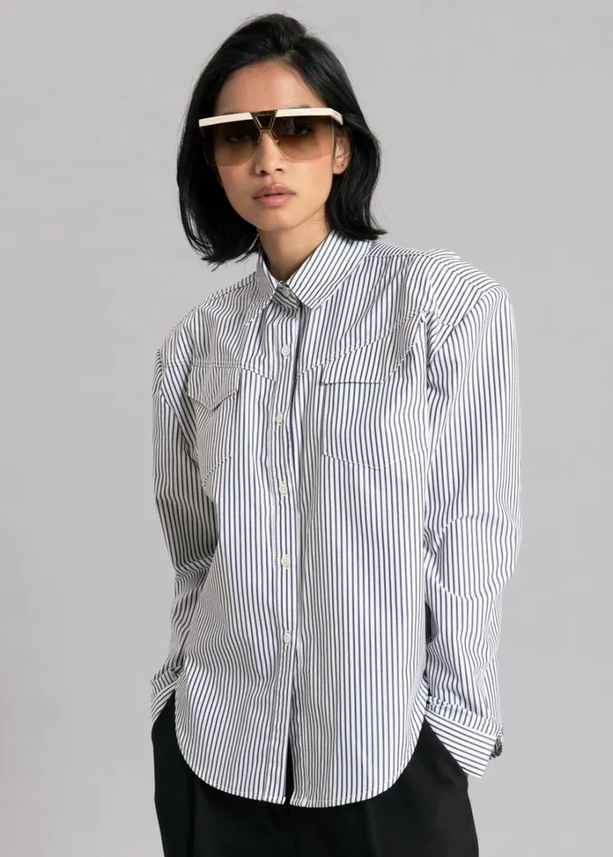 Clothing Women The Frankie Shop Jeanne Padded Shirt 8211 Black Stripe