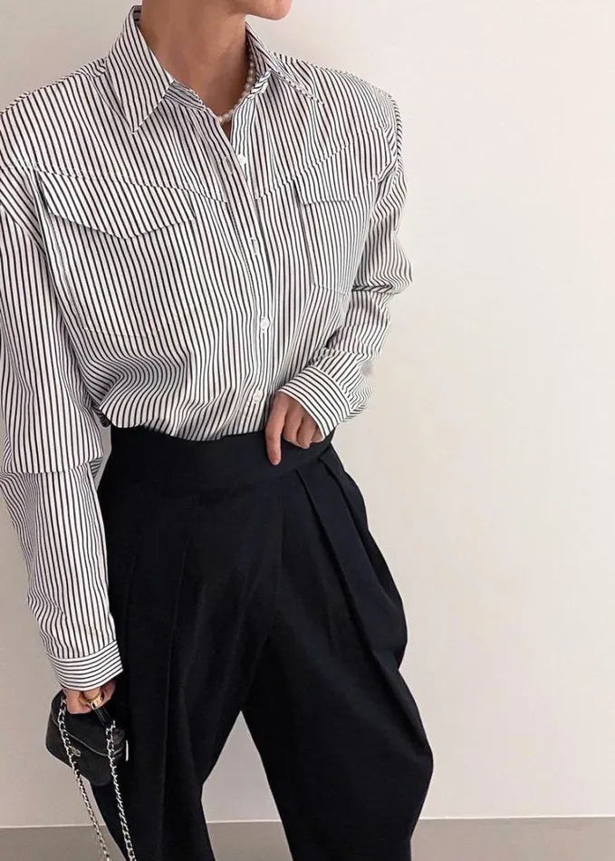 Clothing Women The Frankie Shop Jeanne Padded Shirt 8211 Black Stripe