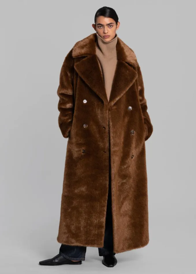 Clothing Women The Frankie Shop Joni Faux Fur Coat 8211 Dark Camel