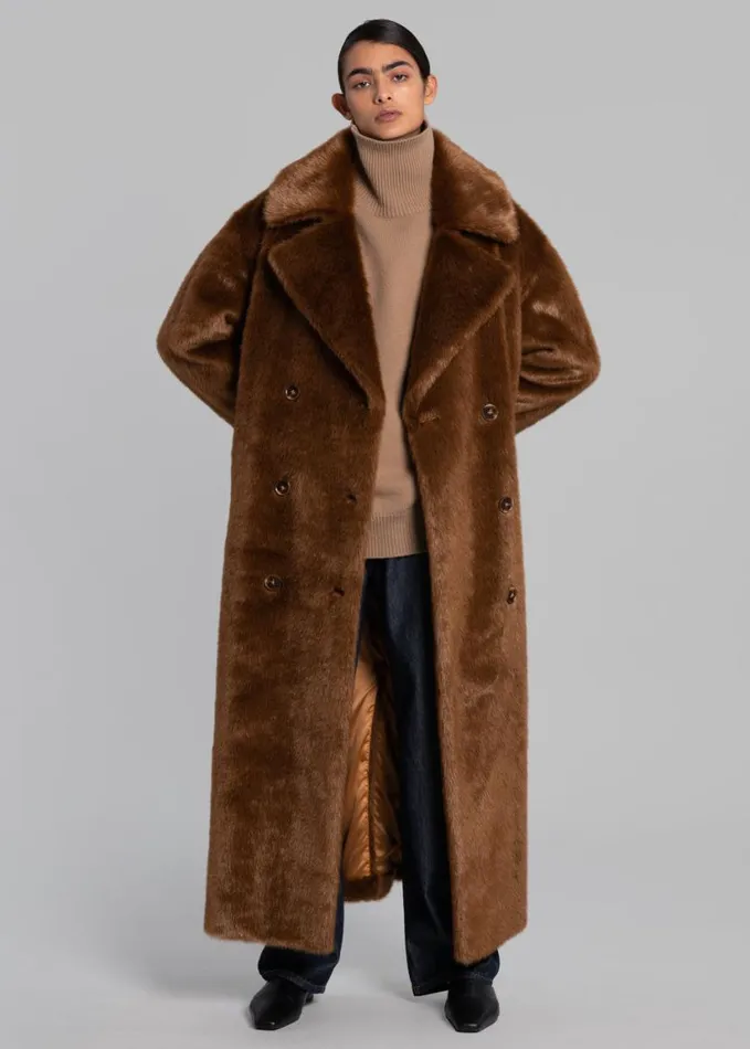 Clothing Women The Frankie Shop Joni Faux Fur Coat 8211 Dark Camel