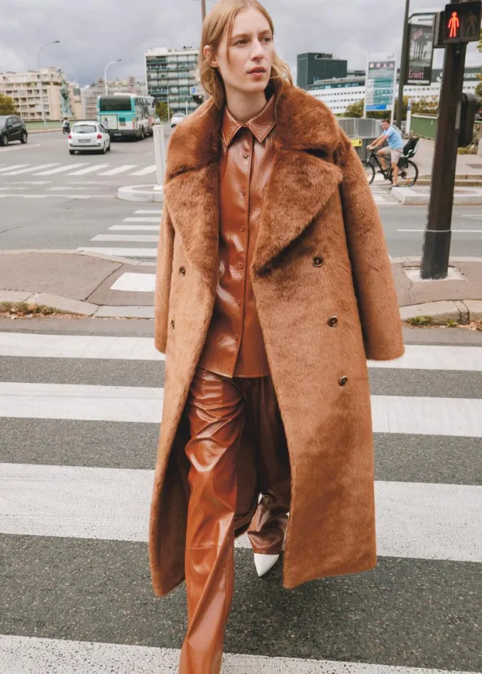 Clothing Women The Frankie Shop Joni Faux Fur Coat 8211 Dark Camel
