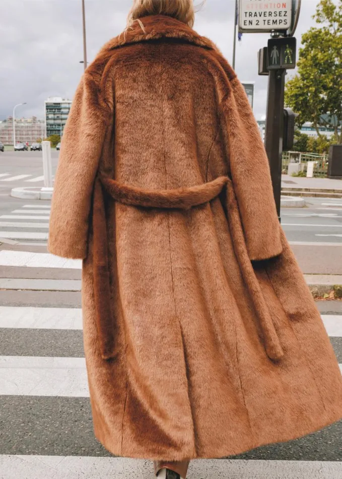 Clothing Women The Frankie Shop Joni Faux Fur Coat 8211 Dark Camel
