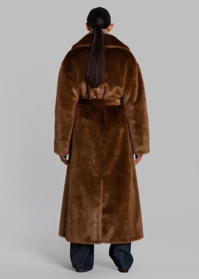 Clothing Women The Frankie Shop Joni Faux Fur Coat 8211 Dark Camel
