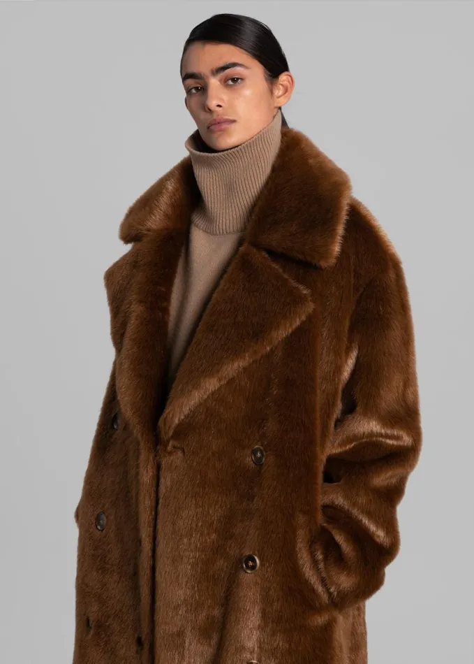Clothing Women The Frankie Shop Joni Faux Fur Coat 8211 Dark Camel