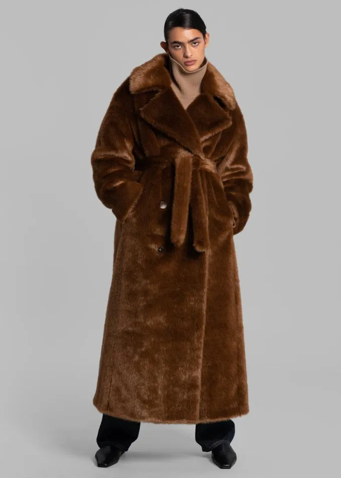 Clothing Women The Frankie Shop Joni Faux Fur Coat 8211 Dark Camel