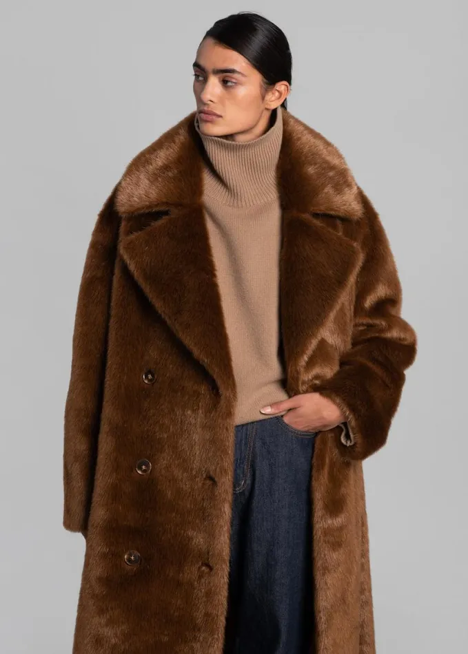 Clothing Women The Frankie Shop Joni Faux Fur Coat 8211 Dark Camel