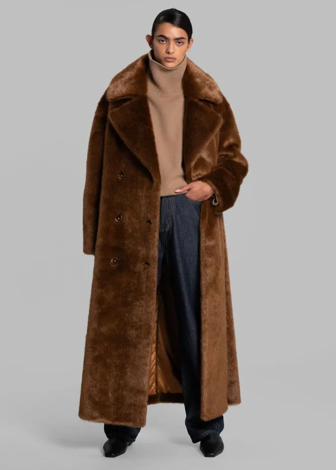 Clothing Women The Frankie Shop Joni Faux Fur Coat 8211 Dark Camel