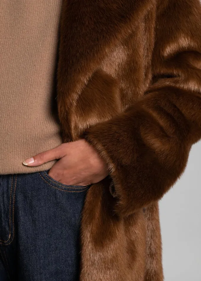 Clothing Women The Frankie Shop Joni Faux Fur Coat 8211 Dark Camel