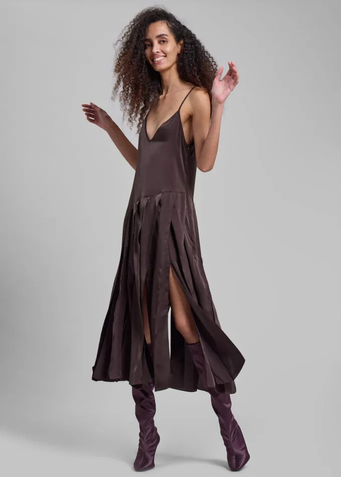 Clothing Women The Frankie Shop JW Anderson Ribbon Hem Strap Dress 8211 Chocolate Brown
