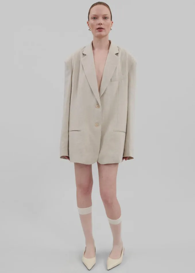 Clothing Women The Frankie Shop Keenan Linen Oversized Blazer 8211 Sand