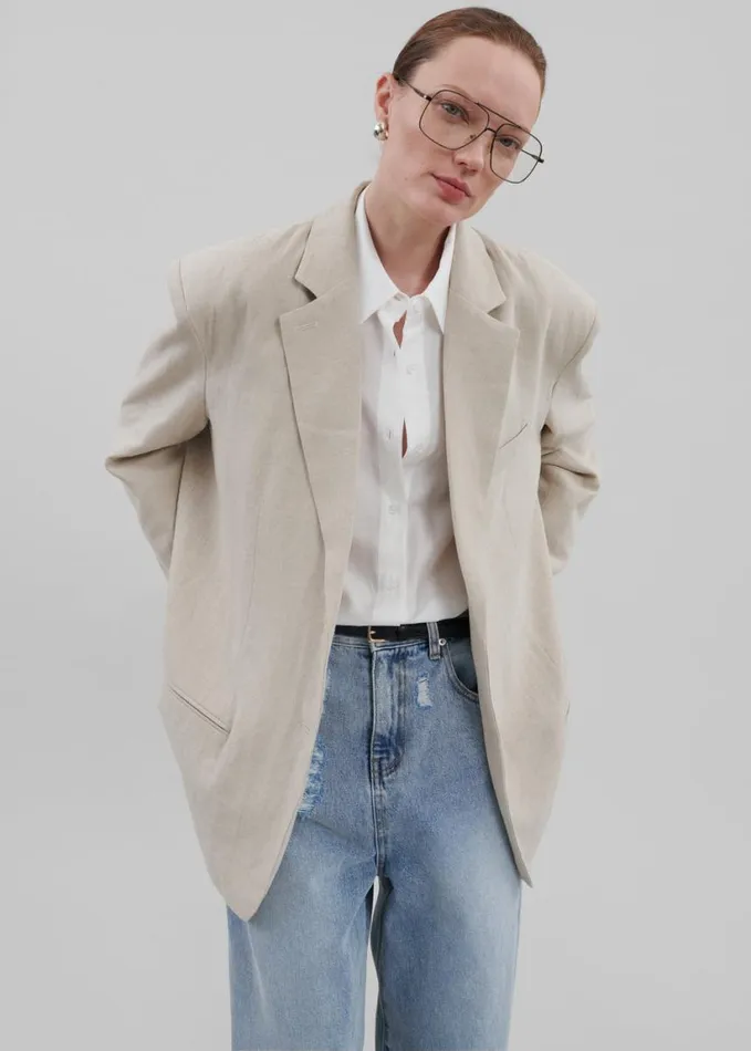 Clothing Women The Frankie Shop Keenan Linen Oversized Blazer 8211 Sand