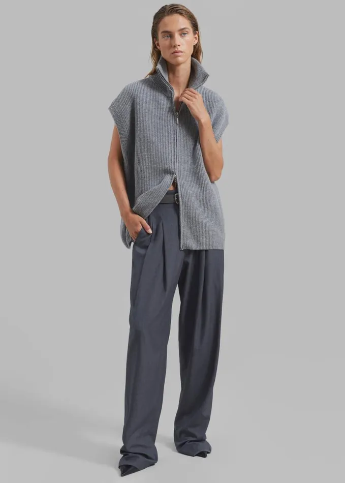 Clothing Women The Frankie Shop Kellan Wool Blend Sleeveless Zip Turtleneck 8211 Grey