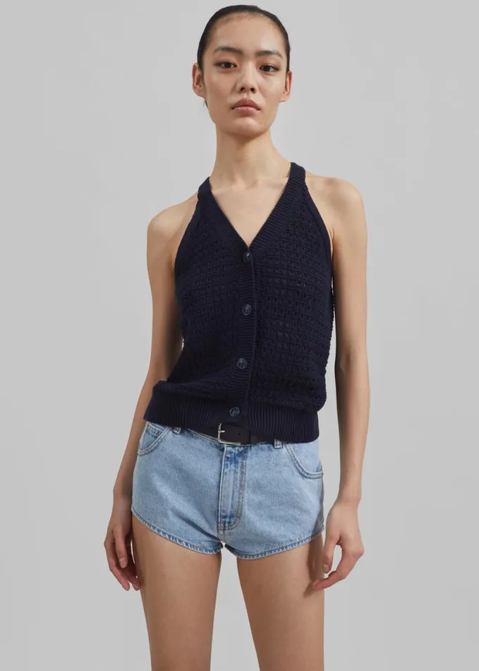 Clothing Women The Frankie Shop Leonie Knitted Halter Top 8211 Navy