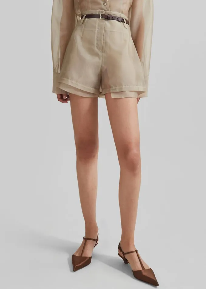 Clothing Women The Frankie Shop Lise Sheer Shorts 8211 Desert Sand