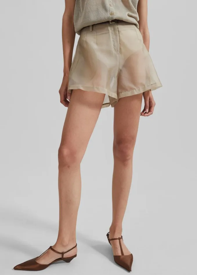 Clothing Women The Frankie Shop Lise Sheer Shorts 8211 Desert Sand