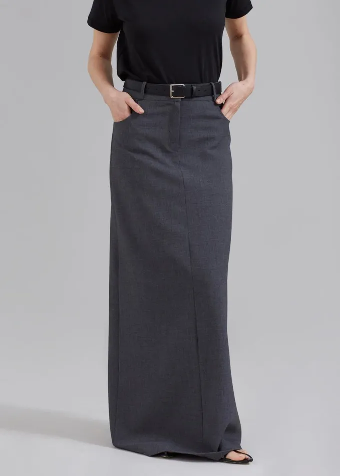 Clothing Women The Frankie Shop Malvo Long Pencil Skirt 8211 Charcoal