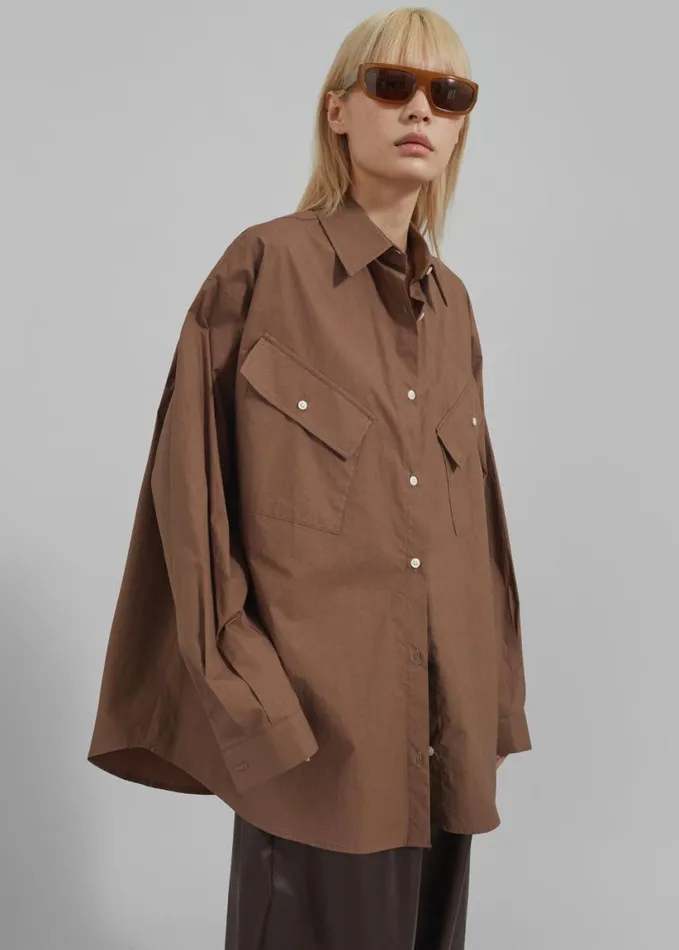 Clothing Women The Frankie Shop Marin Button Up Utility Shirt 8211 Brown