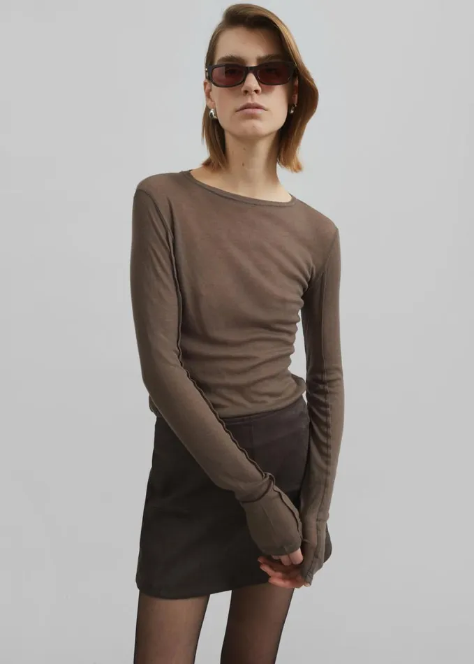 Clothing Women The Frankie Shop Mesa Sheer Long Sleeve Tee 8211 Brown