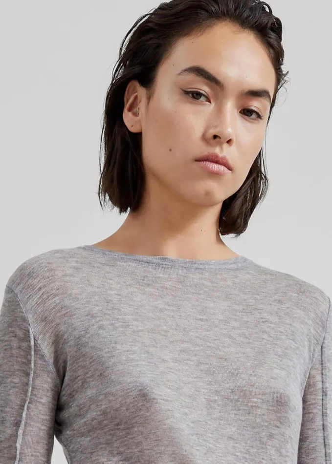 Clothing Women The Frankie Shop Mesa Sheer Long Sleeve Tee 8211 Grey