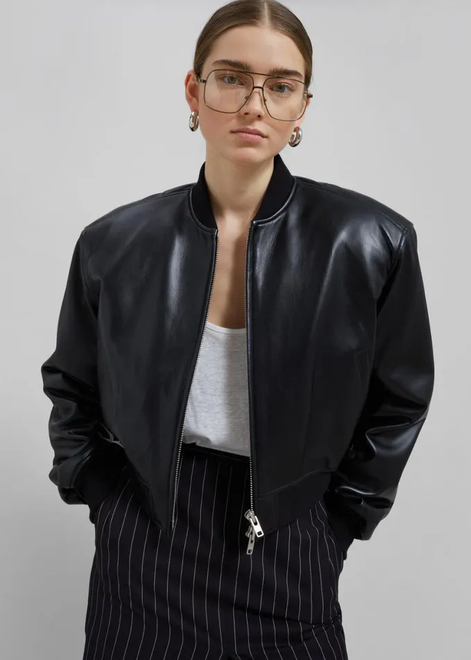 Clothing Women The Frankie Shop Micky Faux Leather Cropped Bomber 8211 Black