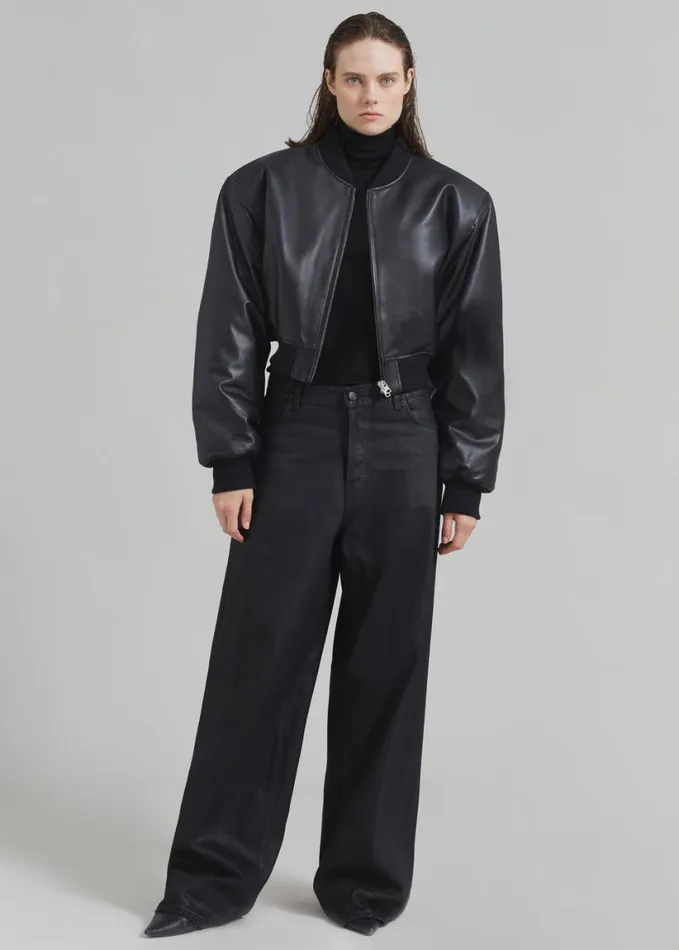 Clothing Women The Frankie Shop Micky Faux Leather Cropped Bomber 8211 Black