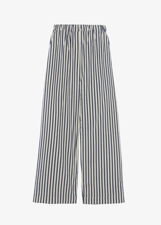 Clothing Women The Frankie Shop Mirca Textured Elastic Pants 8211 BeigeNavy Multi Stripe