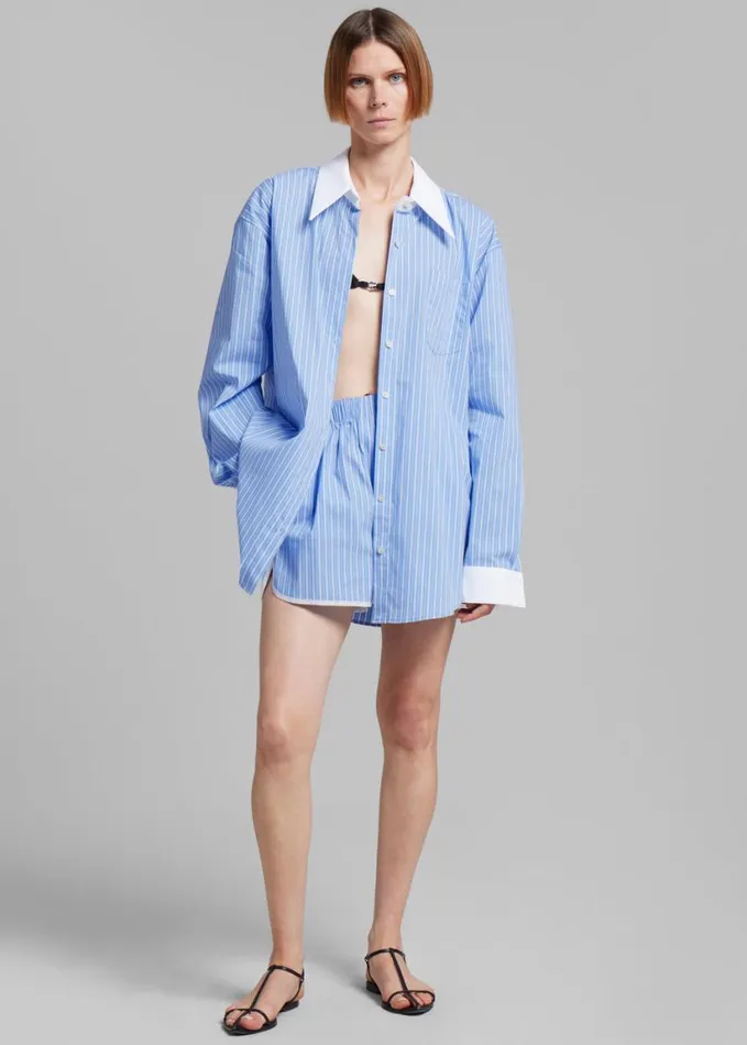 Clothing Women The Frankie Shop Orla Boxer Shorts 8211 BlueWhite Stripe